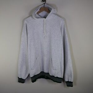 Vintage On Your Mark Heather Grey Hoodie Green Striped Trim XXL Made in Canada‎